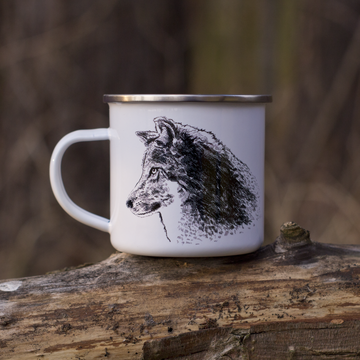 Kubek emaliowany - Wilk szary