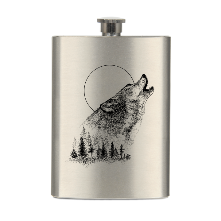 Piersiówka metalowa 230 ml - Wyjący Wilk