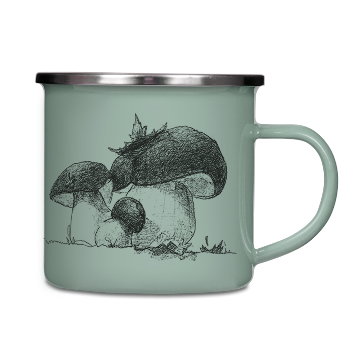 Emaliowany Kubek Grzybiarza - SZAROZIELONY
