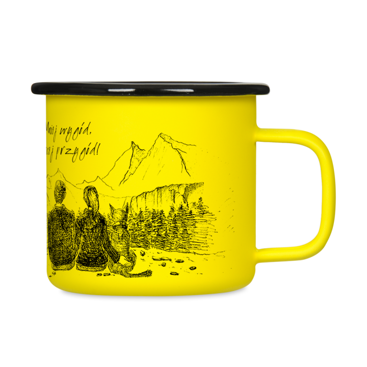 Kubek emaliowany retro - Mniej wygód, więcej przygód - ŻÓŁTY