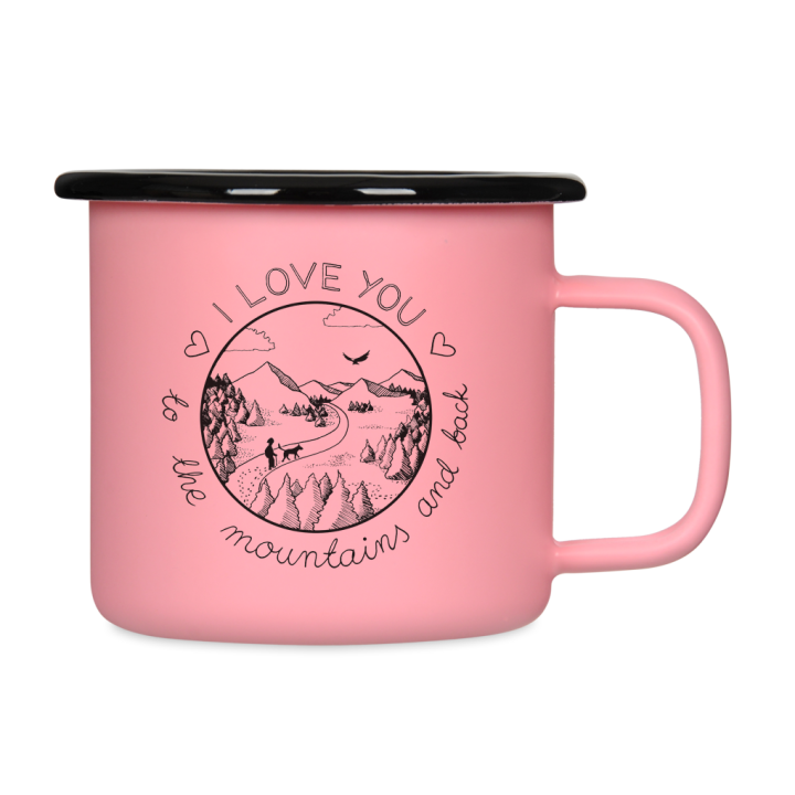 Kubek emaliowany retro - I love you to the mountains and back - RÓŻOWY