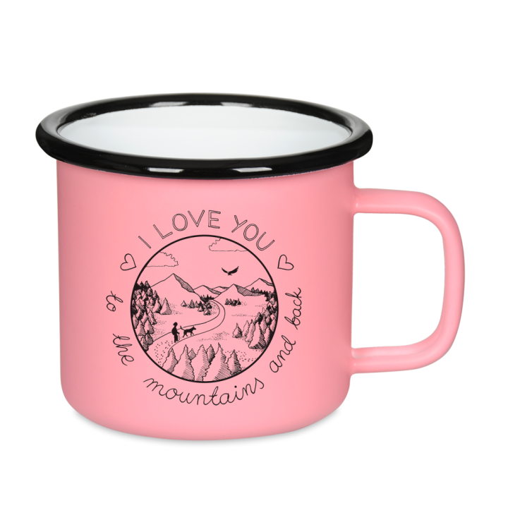 Kubek emaliowany retro - I love you to the mountains and back - RÓŻOWY