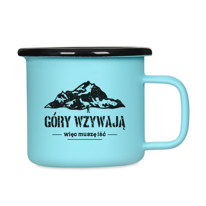 Kubek emaliowany retro - Góry wzywają, więc muszę iść - MIĘTOWY