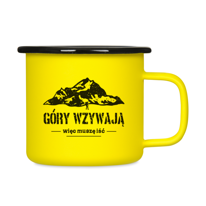 Kubek emaliowany retro - Góry wzywają, więc muszę iść - ŻÓŁTY