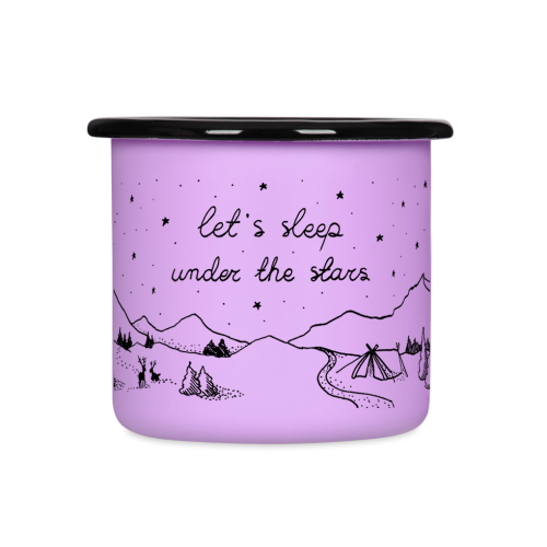 Kubek emaliowany retro - Let's sleep under the stars - FIOLETOWY