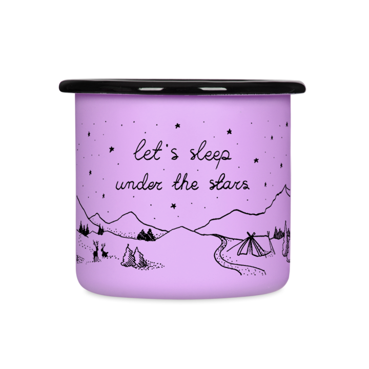 Kubek emaliowany retro - Let's sleep under the stars - FIOLETOWY