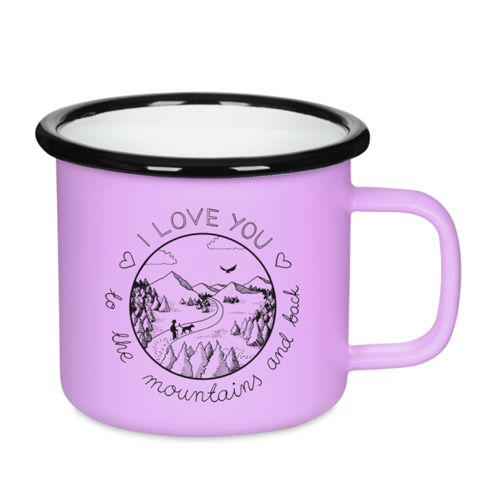 Kubek emaliowany retro - I love you to the mountains and back - FIOLETOWY