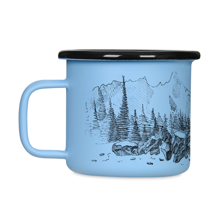 Kubek emaliowany retro - Mniej wygód, więcej przygód - NIEBIESKI