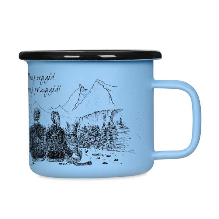 Kubek emaliowany retro - Mniej wygód, więcej przygód - NIEBIESKI