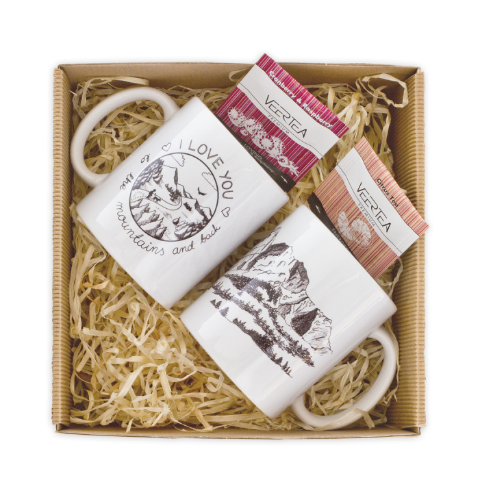 Walentynkowy zestaw prezentowy - 2 kubki ceramiczne z herbatką