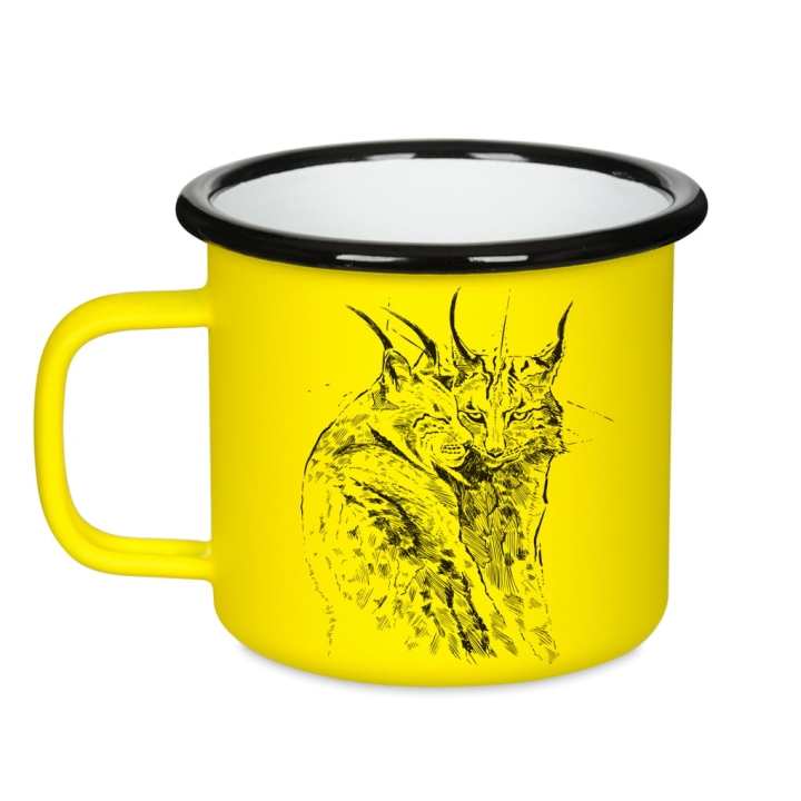 Kubek emaliowany retro - Rysie - ŻÓŁTY