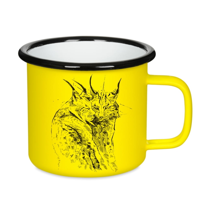 Kubek emaliowany retro - Rysie - ŻÓŁTY