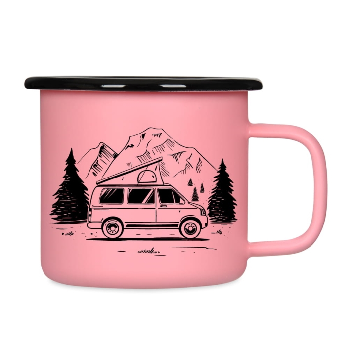 Kubek emaliowany retro - Wild Camping - RÓŻOWY