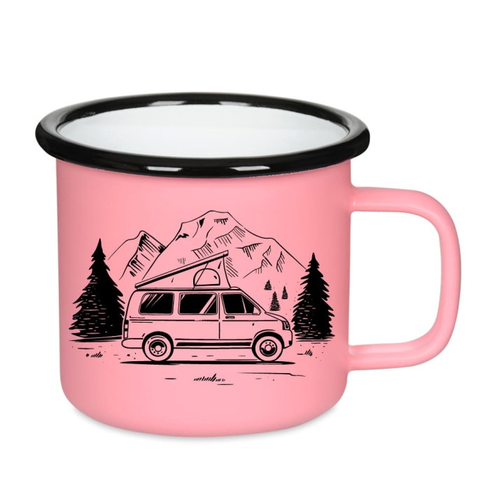 Kubek emaliowany retro - Wild Camping - RÓŻOWY
