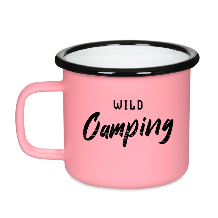 Kubek emaliowany retro - Wild Camping - RÓŻOWY