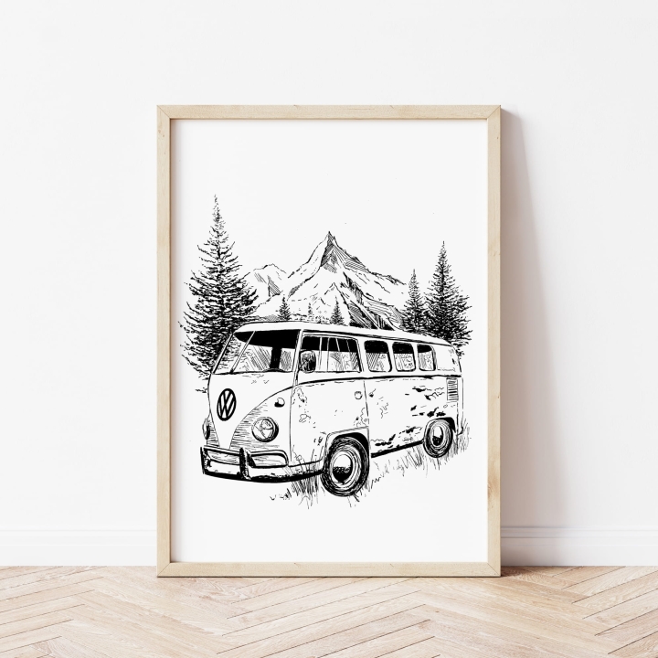 Plakat dekoracyjny - Vintage van w górach