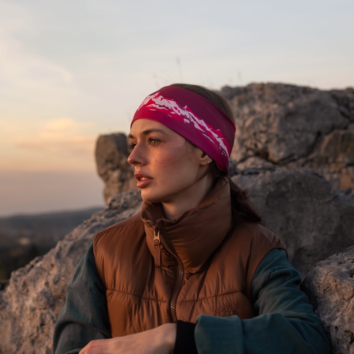 Opaska elastyczna na głowę - Góry - MAGENTA