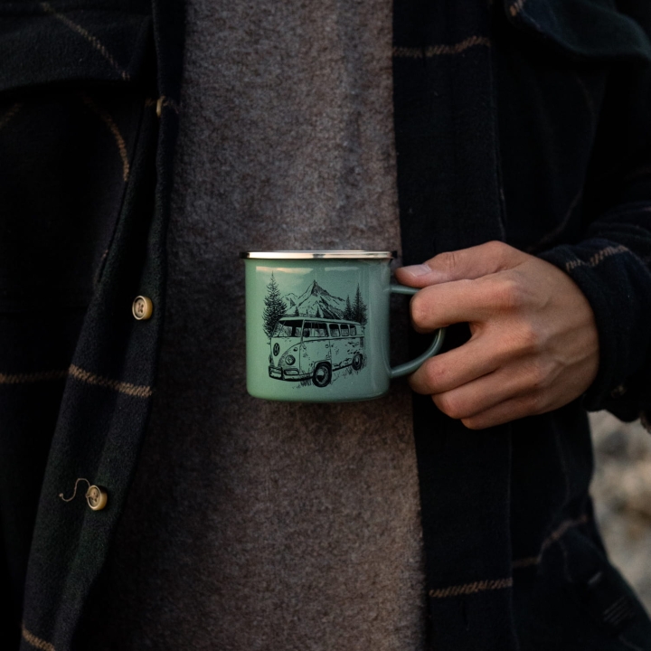 Kubek emaliowany - Vanlife - SZAROZIELONY