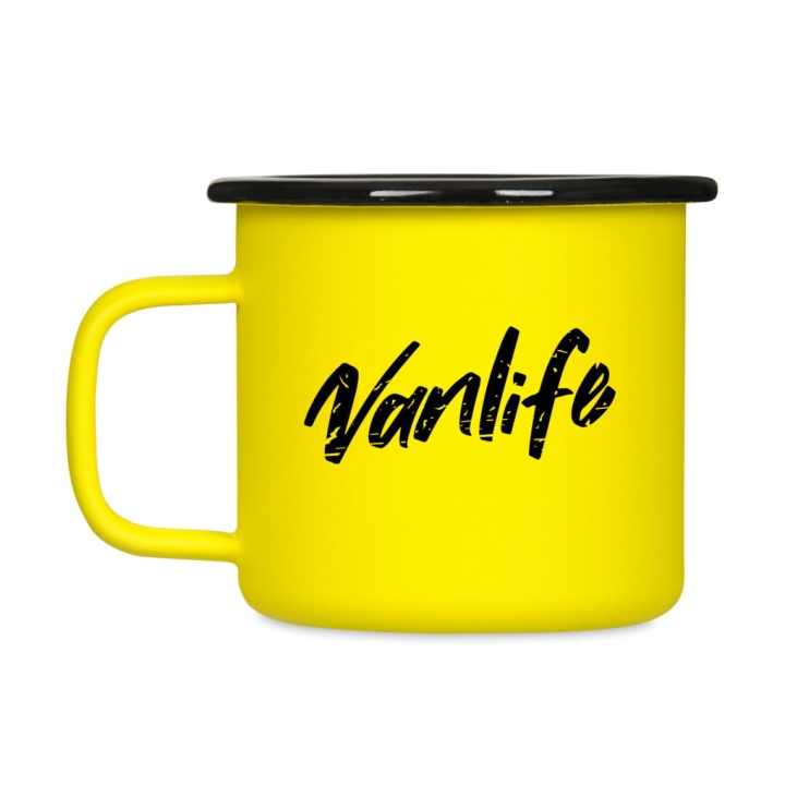 Kubek emaliowany retro - Vanlife - ŻÓŁTY