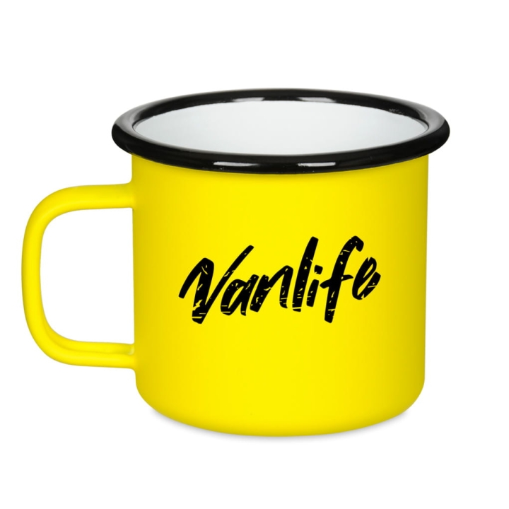 Kubek emaliowany retro - Vanlife - ŻÓŁTY