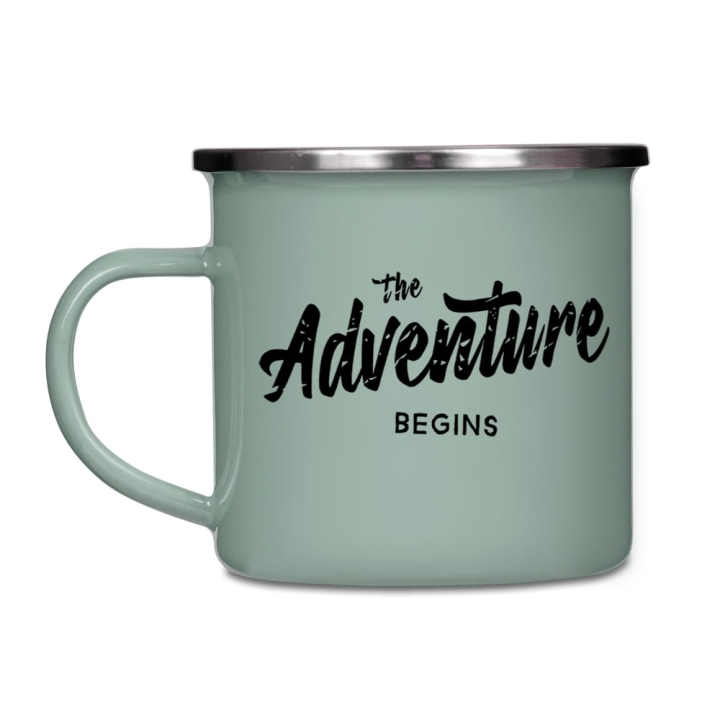 Kubek emaliowany - Rower w górach - SZAROZIELONY