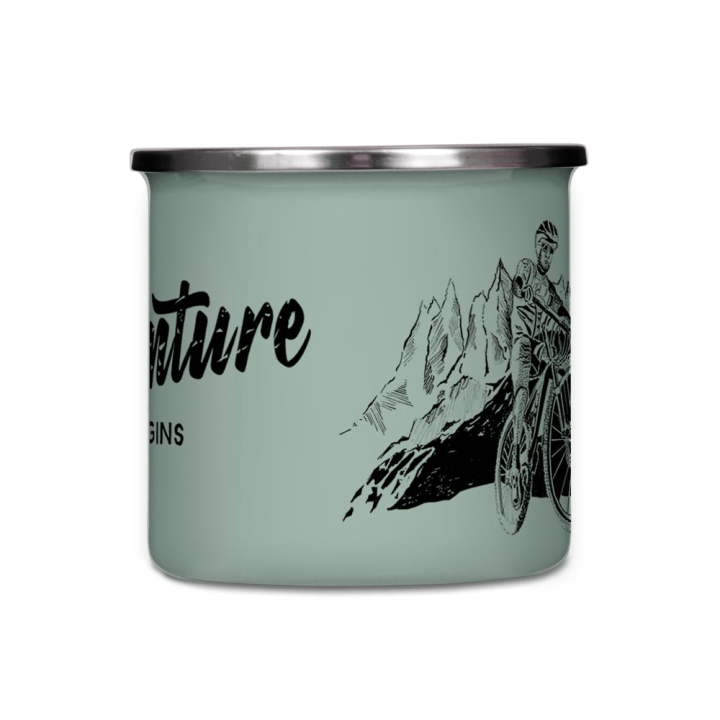 Kubek emaliowany - Rower w górach - SZAROZIELONY