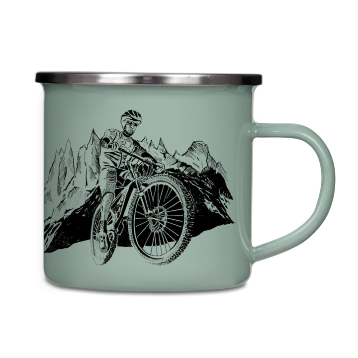 Kubek emaliowany - Rower w górach - SZAROZIELONY