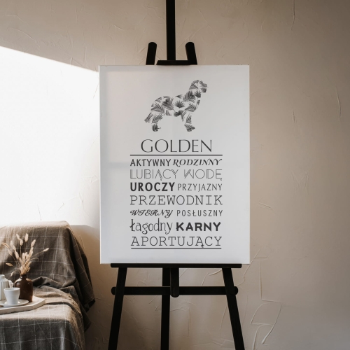 Typograficzny obraz na płótnie - Golden Retriever