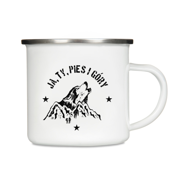 Kubek emaliowany - Ja, Ty pies i góry