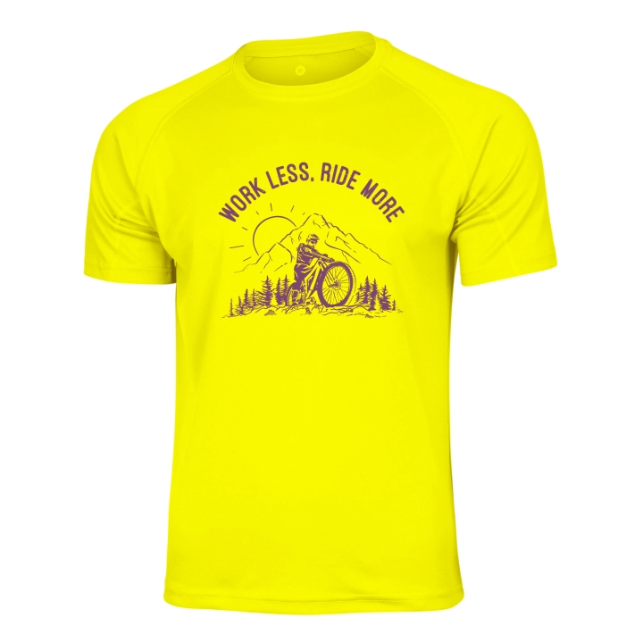 Koszulka sportowa szybkoschnąca - Work less ride more - JASKRAWOŻÓŁTA