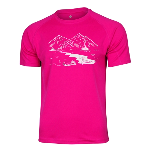 Koszulka trekkingowa damska unisex - Zew gór - NEONOWY RÓŻ