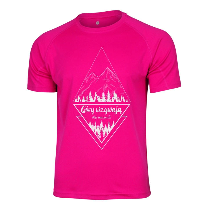Koszulka turystyczna unisex - Góry wzywają więc muszę iść - NEONOWY RÓŻ