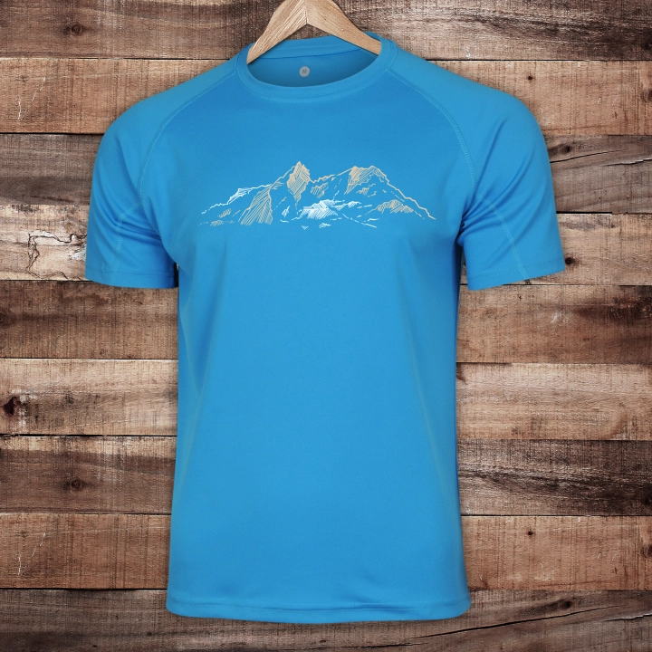 Koszulka outdoorowa męska unisex - Góry Minimal - BŁĘKITNA