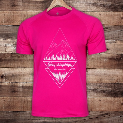 Koszulka turystyczna unisex - Góry wzywają więc muszę iść - NEONOWY RÓŻ