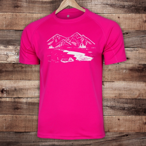 Koszulka trekkingowa damska unisex - Zew gór - NEONOWY RÓŻ