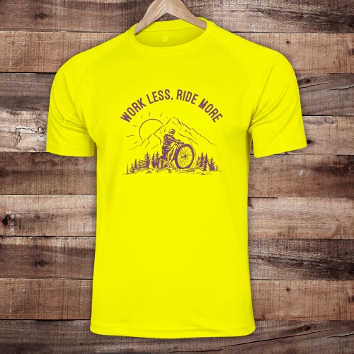 Koszulka sportowa szybkoschnąca - Work less ride more - JASKRAWOŻÓŁTA