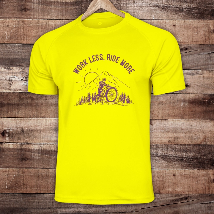 Koszulka sportowa szybkoschnąca - Work less ride more - JASKRAWOŻÓŁTA