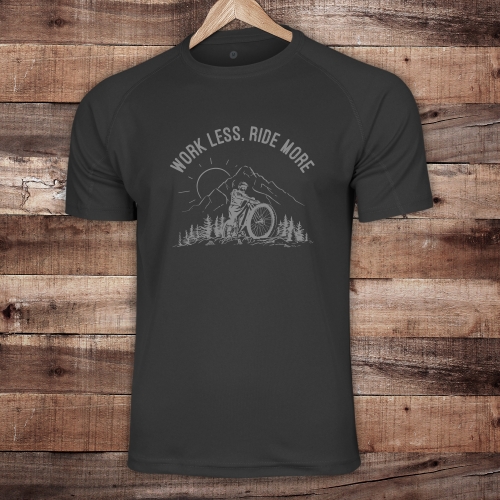 Koszulka sportowa szybkoschnąca - Work less ride more - CZARNA