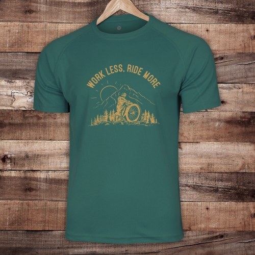 Koszulka sportowa szybkoschnąca - Work less ride more - CIEMNOZIELONA