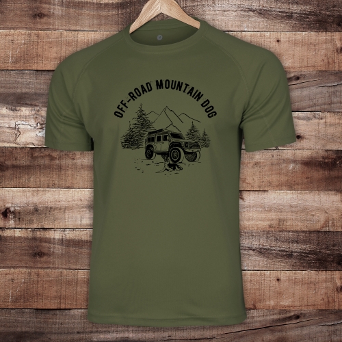 T-Shirt trekkingowy unisex - Off Road Mountain Dog - ZIELONY WOJSKOWY