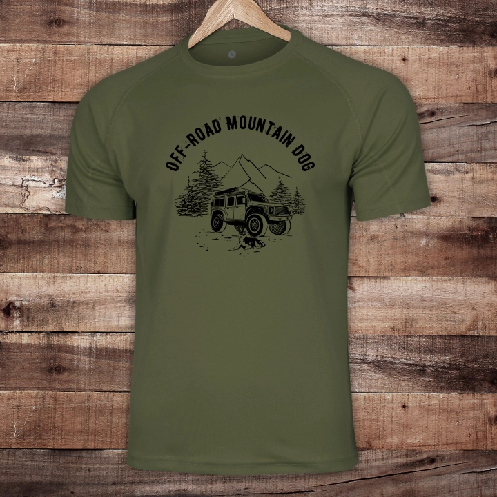 T-Shirt trekkingowy unisex - Off Road Mountain Dog - ZIELONY WOJSKOWY