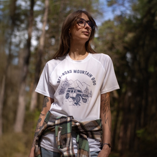 T-Shirt trekkingowy unisex - Off Road Mountain Dog - BIAŁY