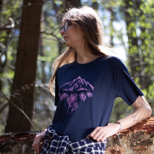 Koszulka trekkingowa damska unisex - Alpine Flowers - NAVY BLUE