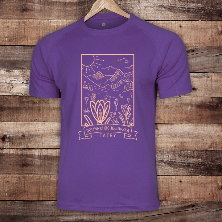 Koszulka turystyczna damska regular fit - Dolina Chochołowska - FIOLETOWA