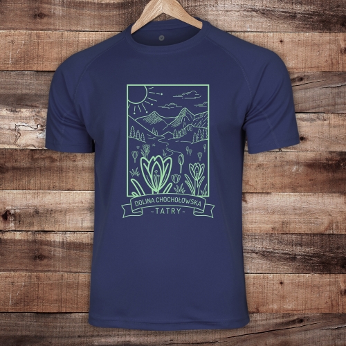 Koszulka turystyczna damska regular fit - Dolina Chochołowska - GRANATOWA