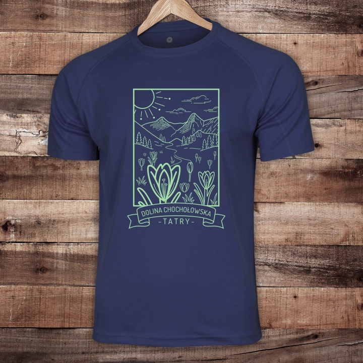 Koszulka turystyczna damska regular fit - Dolina Chochołowska - GRANATOWA