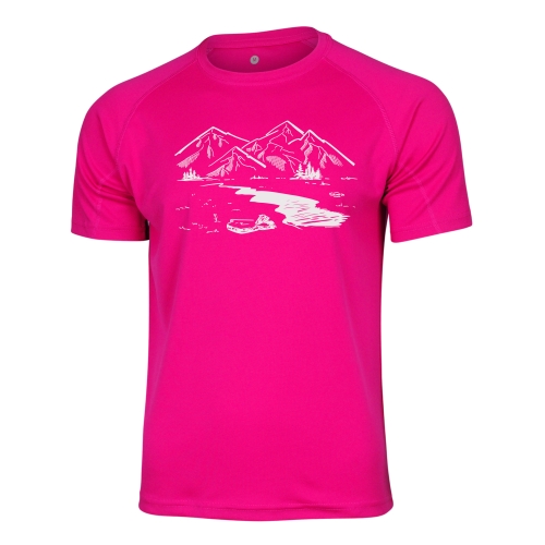 Koszulka trekkingowa damska unisex - Zew gór - NEONOWY RÓŻ