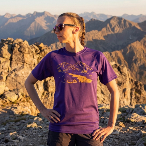 Koszulka trekkingowa damska unisex - Zew gór - FIOLETOWA