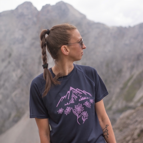 Koszulka trekkingowa damska unisex - Alpine Flowers - NAVY BLUE
