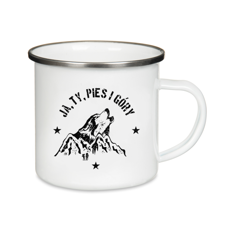 Kubek emaliowany - Ja, Ty pies i góry